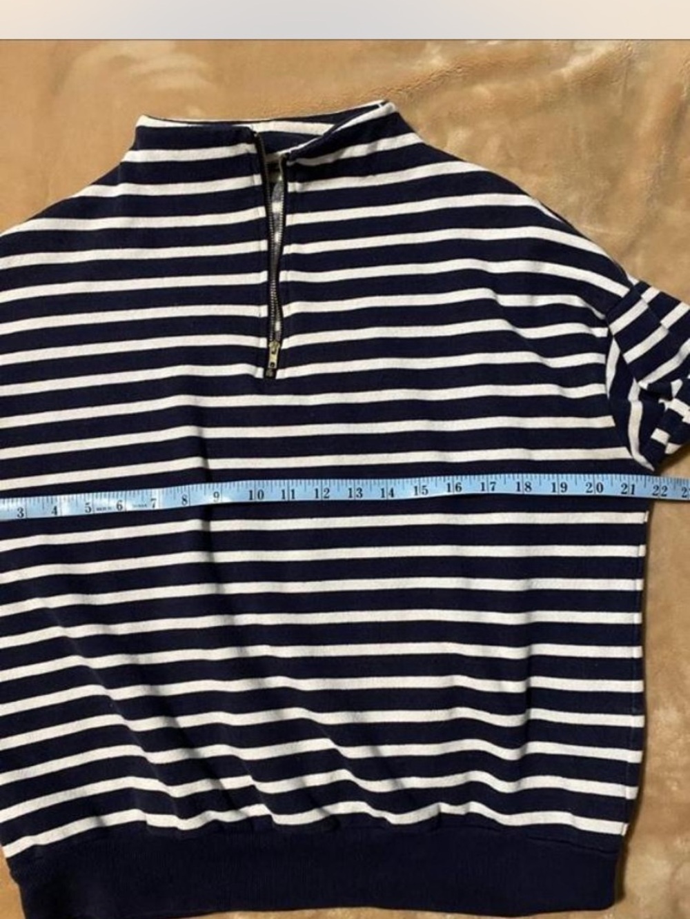 Striped Navy and White Half-Zip Sweatshirt - Women's Casual Pullover Sz L